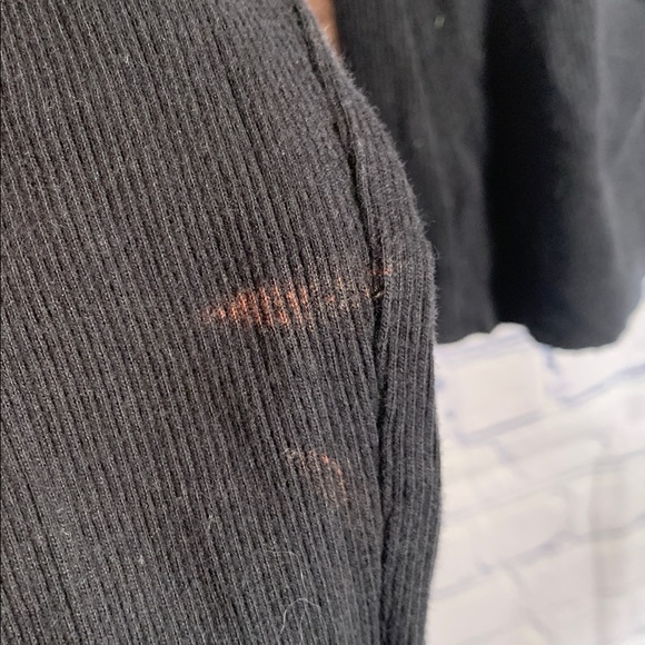 Lucky Brand Womens Y2K Ribbed Long Sleeve Top Black Cinch Tie Front Sz L Fitted - Picture 4 of 6